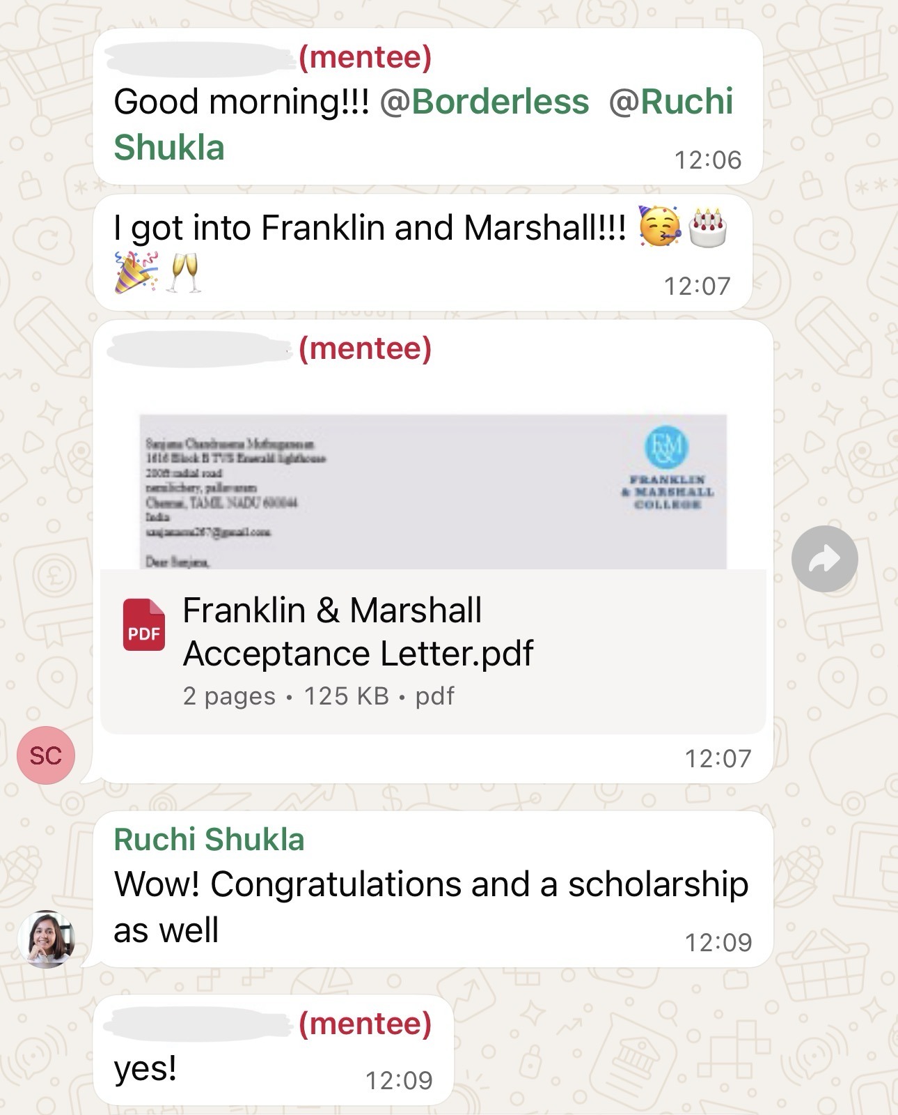 Sanjana acceptance