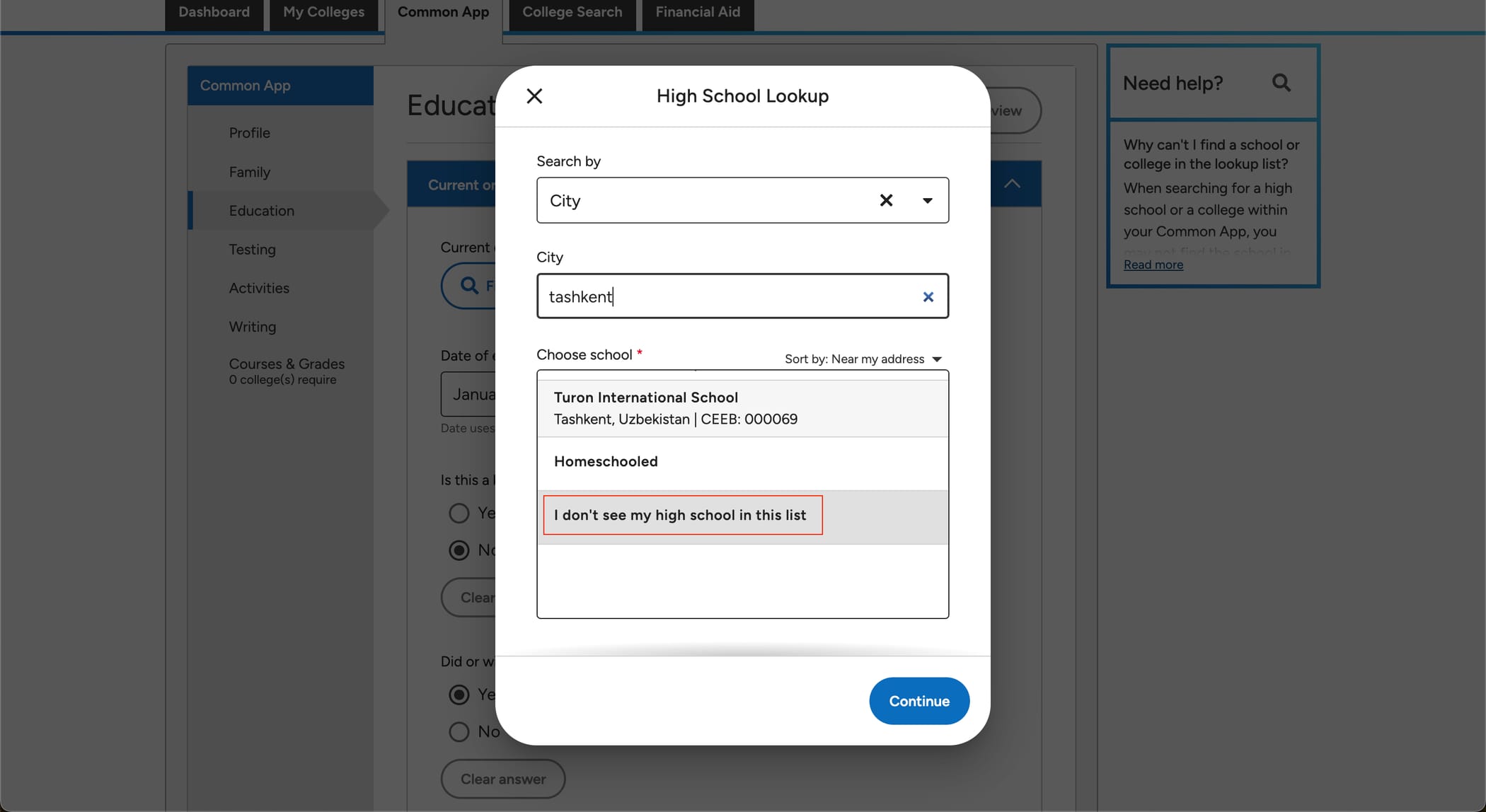 Common App screenshot