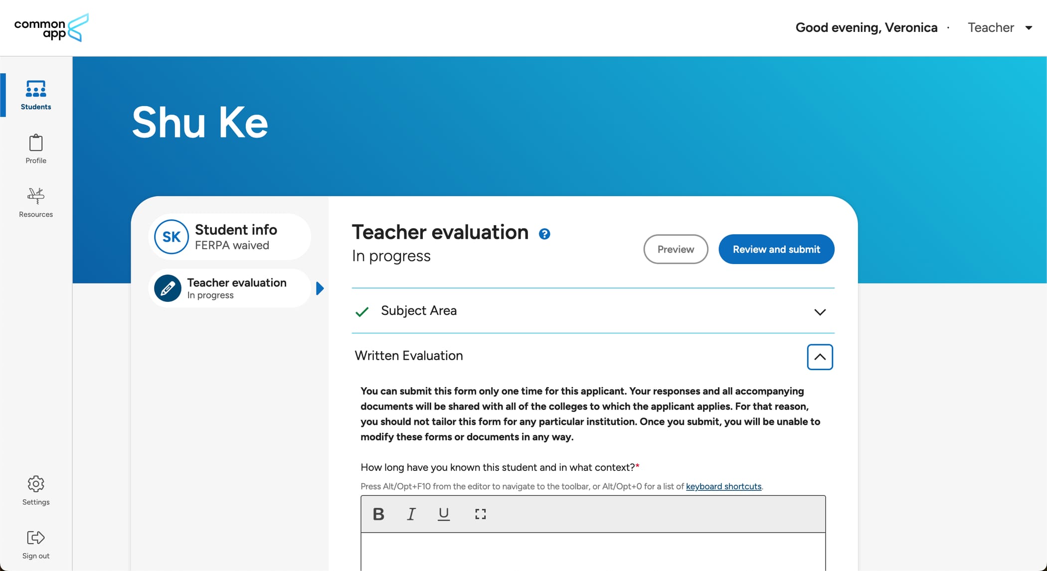 Common App screenshot